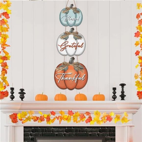 3 Pieces Fall Door Sign Pumpkin Decor Grateful Thankful Blessed Wall Signs - Picture 4 of 8